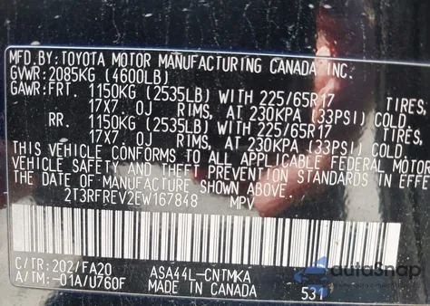 2014 Toyota Rav4 Xle z USA, uszkodzony, nr VIN 2T3RFREV2EW167848